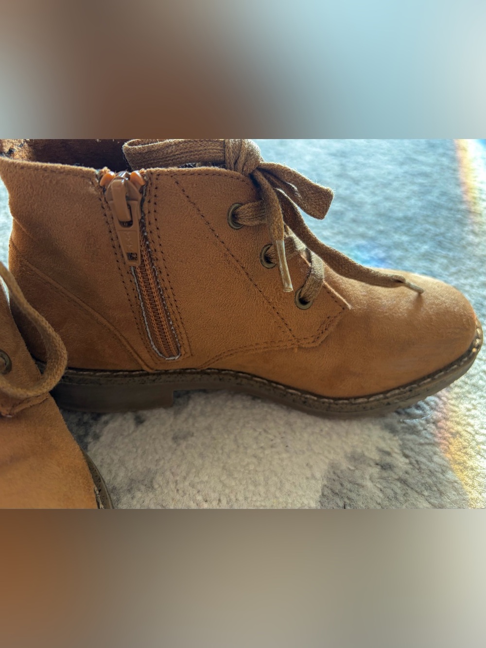 Gymboree Tan Suede Lace-Up Kids Ankle Boots Size 1 - Picture 4 of 11